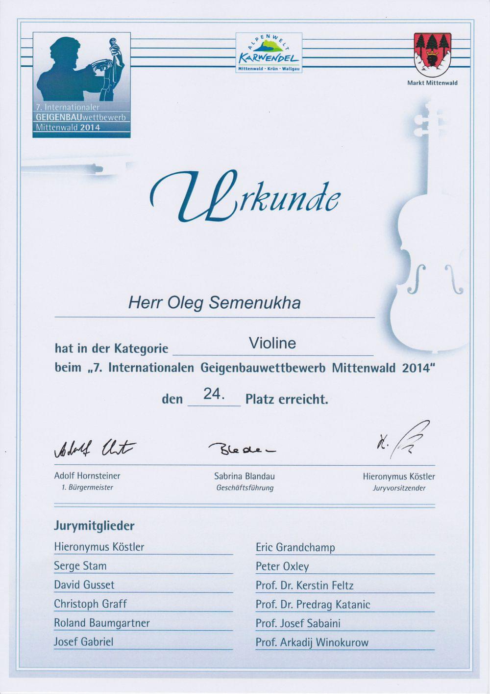 violin maker competition Mittenwald 2013
